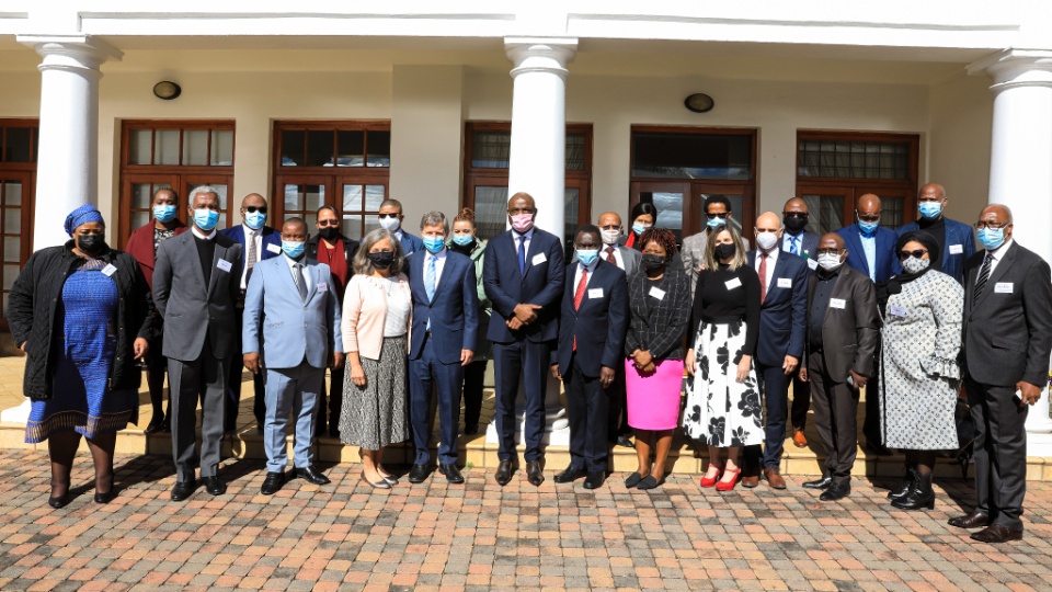 Premier Zamani Saul (centre) and colleagues from the provincial government of the Northern Cape in South Africa, along with leaders of The Church of Jesus Christ of Latter-day Saints in Africa South. 